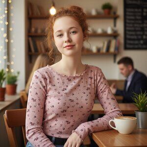 Old Navy Girls Pink Ribbed Floral Long Sleeve Top Size XL (14–16)